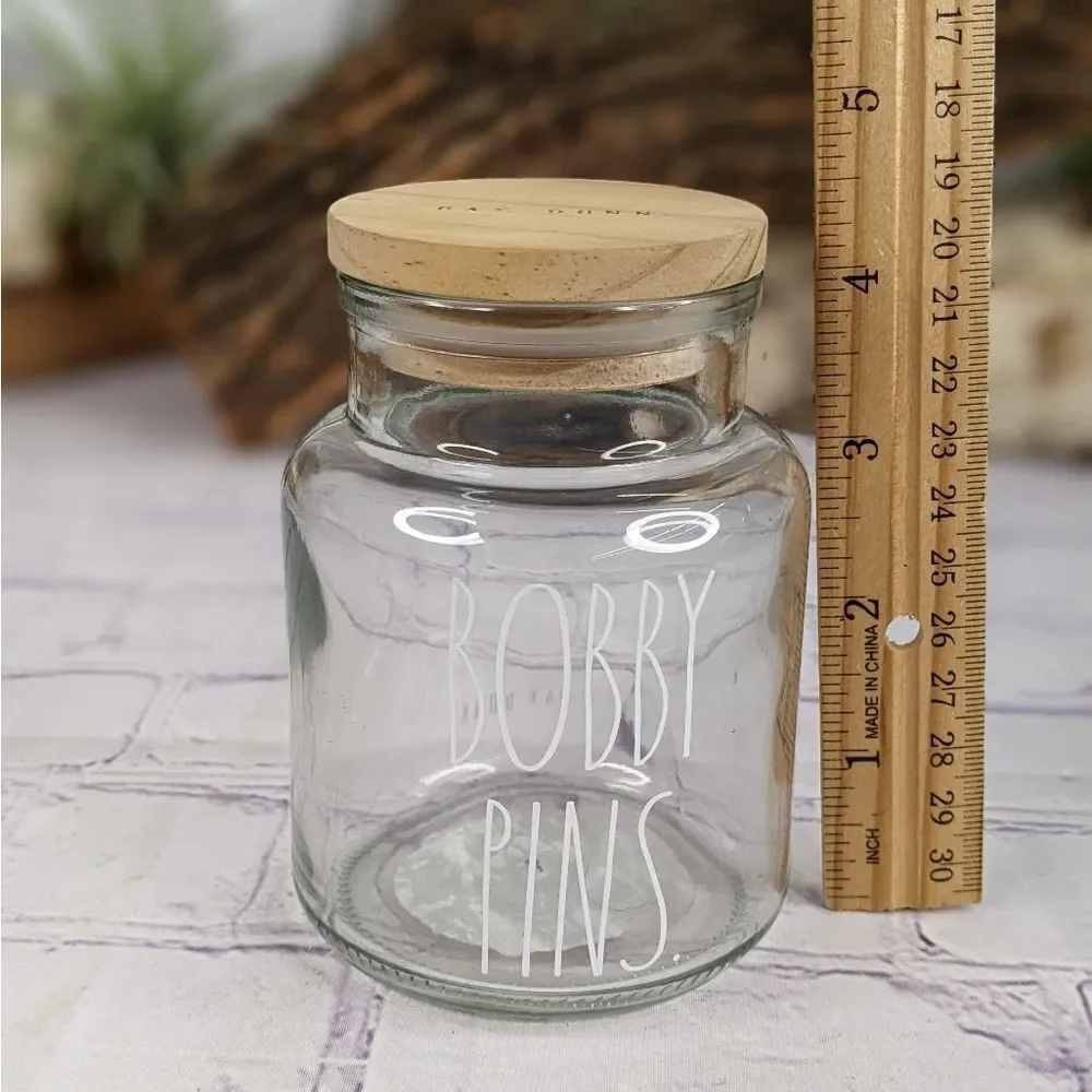 Rae Dunn BOBBY PINS Glass Jar Storage Container with Wooden Lid